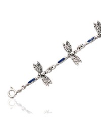 Dragonfly Link Silver Bracelet with Lapis