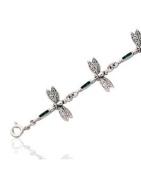 Dragonfly Link Silver Bracelet with Malachite