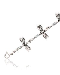 Dragonfly Link Silver Bracelet with Mother of Pearl