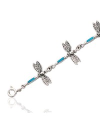 Dragonfly Link Silver Bracelet with Turquoise