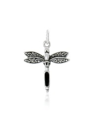 Dragonfly Silver Charm with Black Onyx Gem