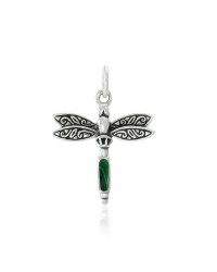 Dragonfly Silver Charm with Malachite Gem