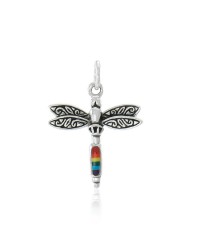 Dragonfly Silver Charm with Rainbow Gem