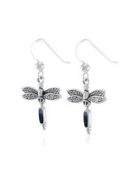 Dragonfly Silver and Azurite Gem Earrings