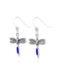 Dragonfly Silver and Lapis Gem Earrings