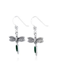 Dragonfly Silver and Malachite Gem Earrings