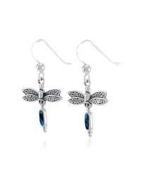 Dragonfly Silver and Paua Shell Gem Earrings