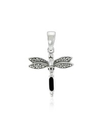 Dragonfly Silver Pendant with Black Onyx Gem