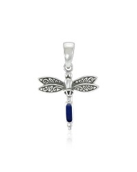 Dragonfly Silver Pendant with Lapis Gem