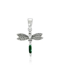 Dragonfly Silver Pendant with Malachite Gem