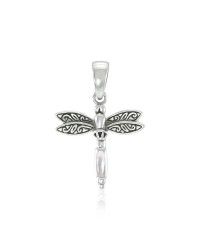 Dragonfly Silver Pendant with Mother of Pearl Gem