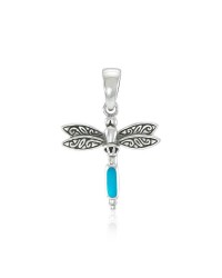 Dragonfly Silver Pendant with Turquoise Gem