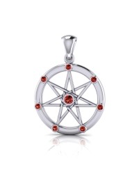 Elven Star with Garnet Gems Silver Pendant