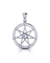 Elven Star with Rainbow Moonstone Gems Silver Pendant