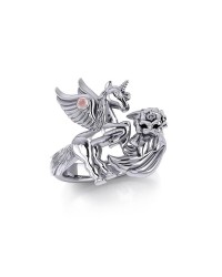 Enchanted Silver Mythical Unicorn Ring with Rose Quartz Gemstone 