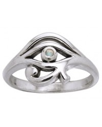 Eye of Horus Egyptian Ring with Rainbow Moonstone