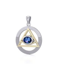 Eye of The Pyramid Silver and Gold Pendant with Sapphire Gem