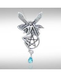 Fairy with Pentagram Silver Pendant & Blue Topaz Gem