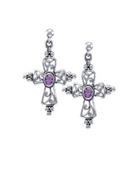 Gothic Cross Amethyst Earrings