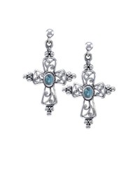 Gothic Cross Blue Topaz Earrings