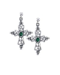 Gothic Cross Emerald Earrings