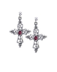 Gothic Cross Garnet Earrings