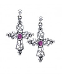 Gothic Cross Ruby Earrings