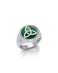 Emerald Trinity Knot Silver Flip Ring