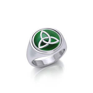 Emerald Trinity Knot Silver Flip Ring