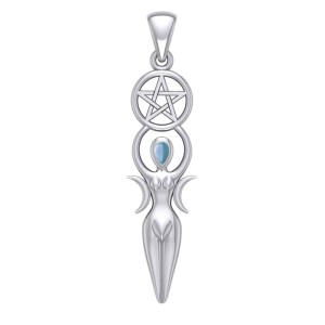 Goddess Pendant with Blue Topaz Gemstone