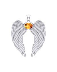 Guardian Angel Wings Pendant with Oval Citrine Birthstone for November