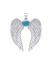 Guardian Angel Wings Pendant with Oval Turquoise Birthstone for December