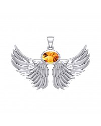 Guardian Angel Wings III Pendant with Citrine November Birthstone 