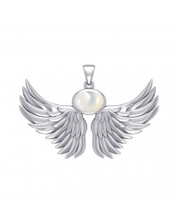 Guardian Angel Wings III Pendant with Mother of Pearl June Birthstone 