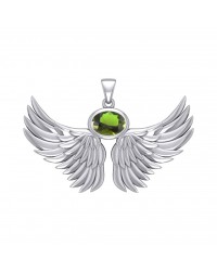 Guardian Angel Wings III Pendant with Peridot August Birthstone 