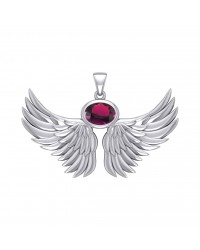 Guardian Angel Wings III Pendant with Ruby July Birthstone 