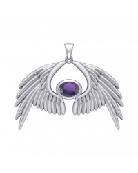 Guardian Angel Wings IV Pendant with Amethyst February Birthstone 