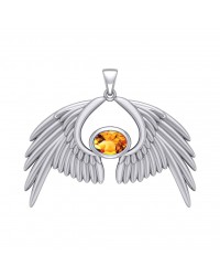 Guardian Angel Wings IV Pendant with Citrine November Birthstone 