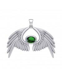 Guardian Angel Wings IV Pendant with Emerald May Birthstone 