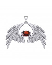 Guardian Angel Wings IV Pendant with Garnet January Birthstone 