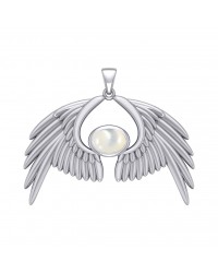 Guardian Angel Wings IV Pendant with Mother of Pearl June Birthstone 