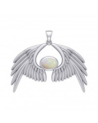 Guardian Angel Wings IV Pendant with Opal October Birthstone 