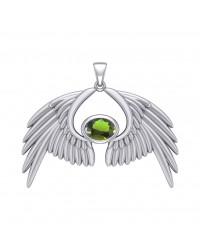 Guardian Angel Wings IV Pendant with Peridot August Birthstone 