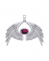 Guardian Angel Wings IV Pendant with Ruby July Birthstone 