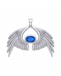 Guardian Angel Wings IV Pendant with Sapphire September Birthstone 