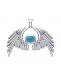 Guardian Angel Wings IV Pendant with Turquoise December Birthstone 