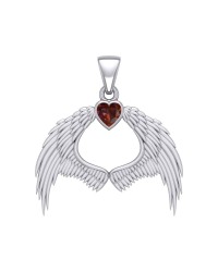 Guardian Angel Wings Pendant with Heart Garnet Birthstone for January