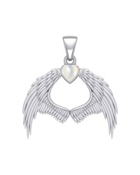 Guardian Angel Wings Pendant with Heart Mother of Pearl Birthstone for June