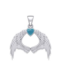 Guardian Angel Wings Pendant with Heart Turquoise Birthstone for December