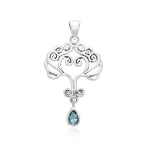 Heart Tree of Life Silver Blue Topaz Pendant